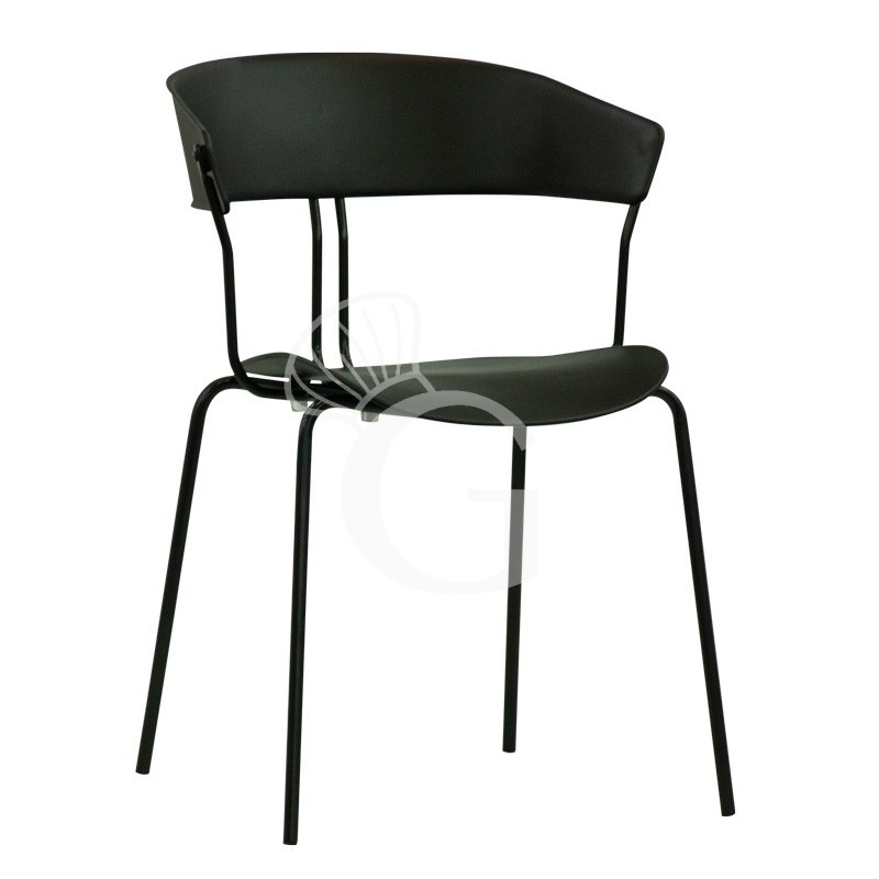 Silla Diana con estructura de metal barnizado, asiento y respaldo de polipropileno
