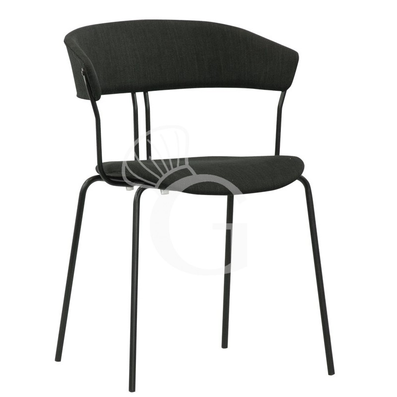 Silla David con estructura de metal barnizado, asiento y respaldo de tela
