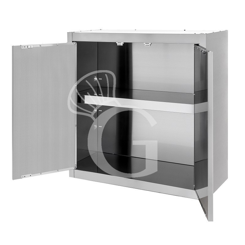 Armario de pared de acero inoxidable con 2 puertas batientes y 1 estante, L 800 mm x P 400 mm x A 660 mm