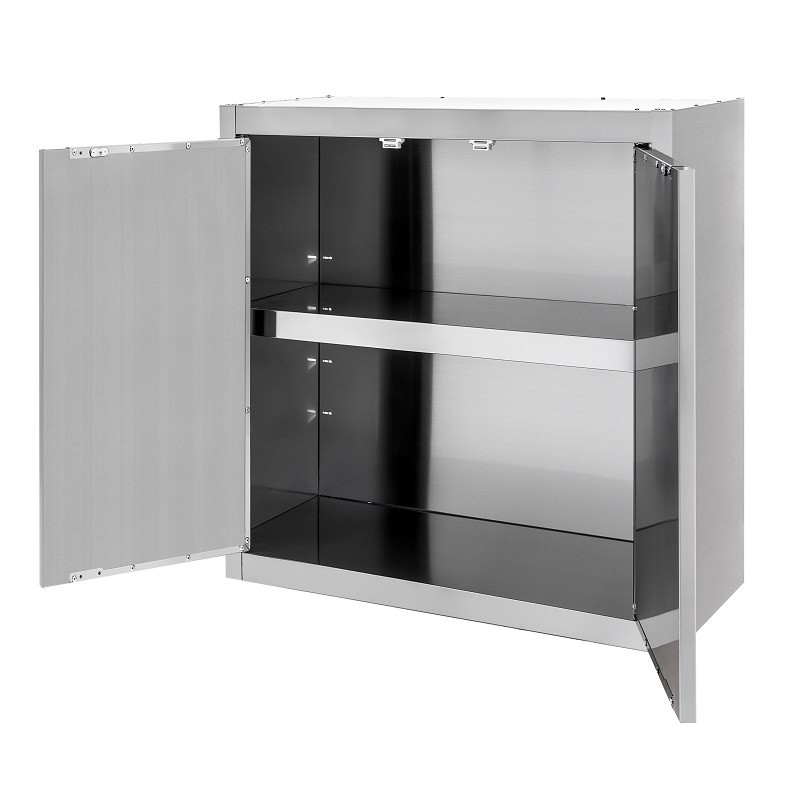 Armario de pared de acero inoxidable con 2 puertas batientes y 1 estante, L 800 mm x P 400 mm x A 660 mm