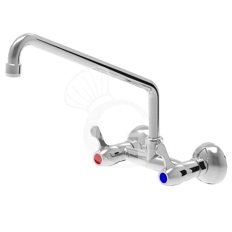 Grifo a pared de dos agujeros con caño desplazado - mando de 1/4 de giro Grifo a pared de dos agujeros con caño desplazado - mando de 1/4 de giro