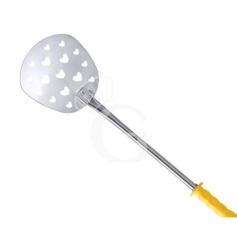 Pala para mover pizza perforada Corazones de acero inoxidable Diámetro 260 MM X A 1700 MM