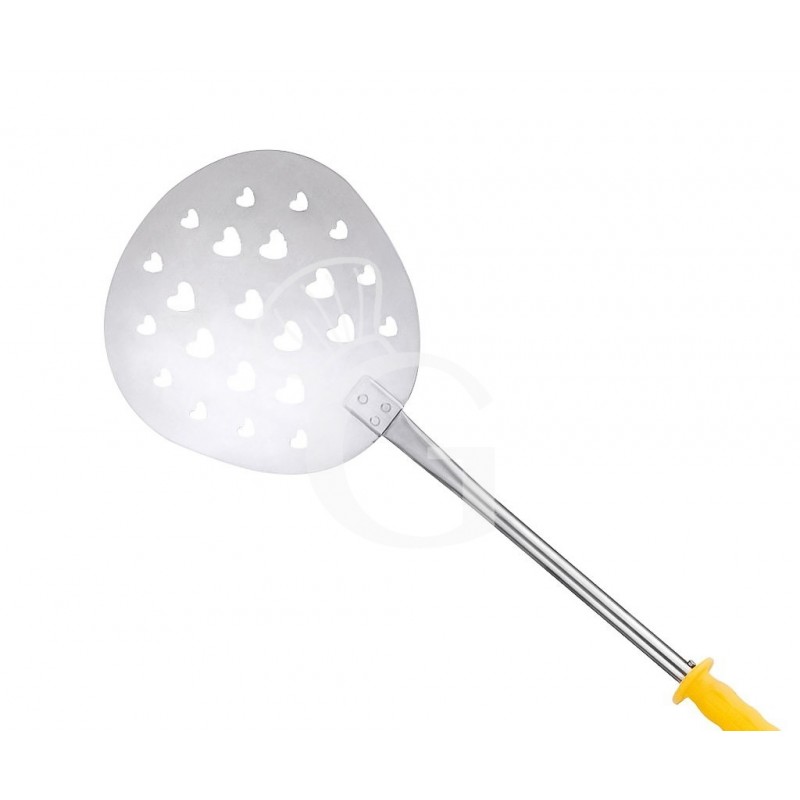 Pala para mover pizza perforada corazones, de acero inoxidable Diámetro 200 MM X A 1700 MM