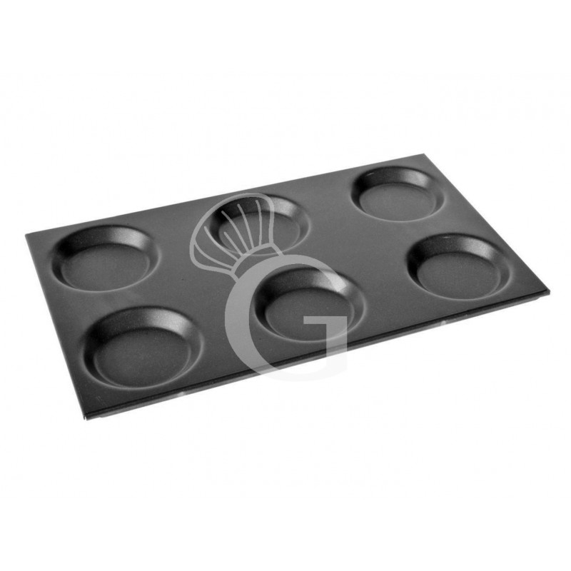 Bandeja rectangular de aluminio para tartaletas GN2/1 L 650 mm X P 530 mm, diámetro 120 mm