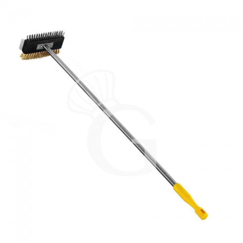 Cepillo doble de acero inoxidable-latón para parrillas y planchas con dimensiones 220 X 120 X A 1100 mm.