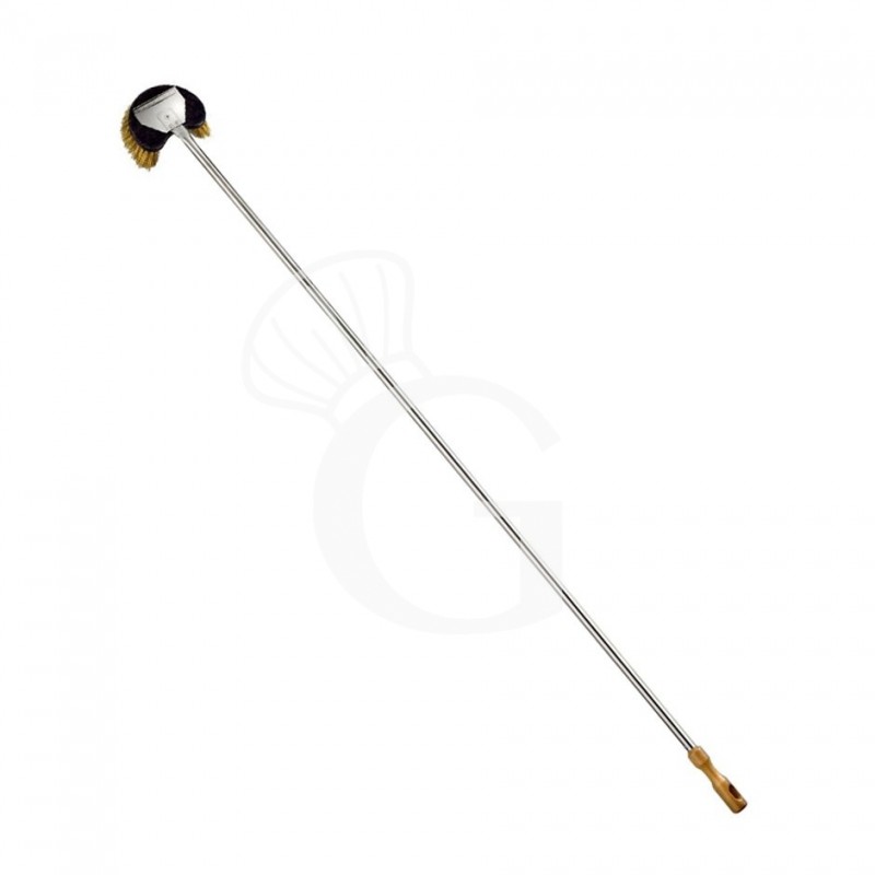 Cepillo de media luna giratorio de latón para horno de leña, dimensiones 150 X 100 X A 1700 mm.