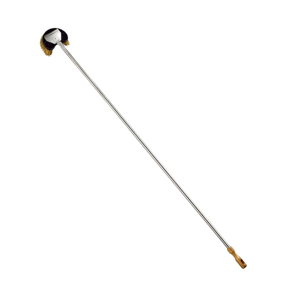 Cepillo de media luna giratorio de latón para horno de leña, dimensiones 150 X 100 X A 1700 mm.