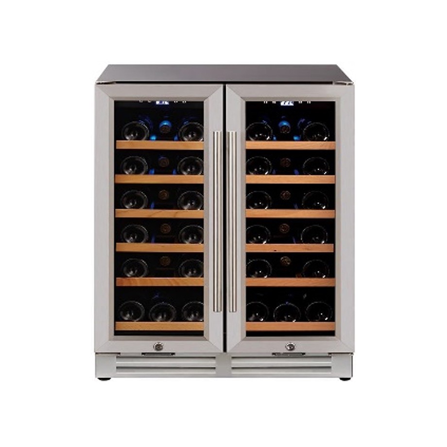 Vinoteca empotrable ventilada puertas de acero inoxidable de doble temperatura 120 LT 12 estantes 36 botellas +5°C/+22°C