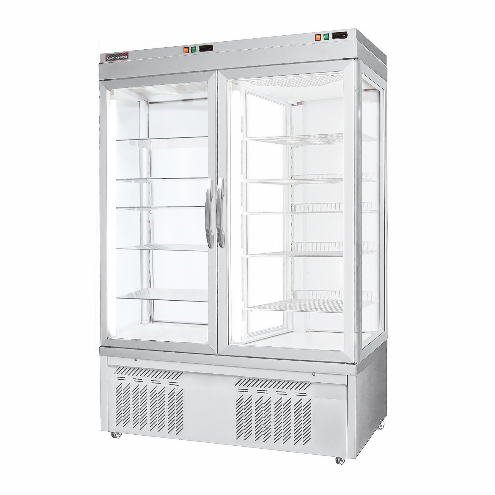 Vitrina expositora de pastelería 875 LT +5°C/-25°C, +10°C/-5°C 3 caras de vidrio 2 puertas
