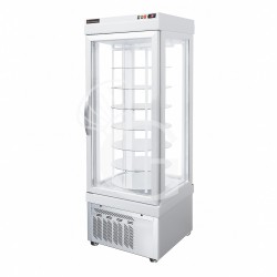 Vitrina refrigerada expositora estática para pastelería, 450 LT +2°C/+10°C , 4 lados de vidrio, estantes redondos giratorios