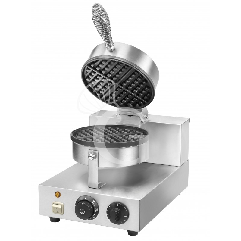 Gofrera 1000 W estructura de acero inoxidable Placa de cocción teflonada L 255 mm x P 435 mm x A 255/570 mm
