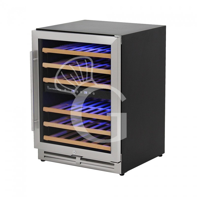 Vinoteca empotrable ventilada puerta de acero inoxidable de doble temperatura 150 LT 6 estantes 46 botellas +5°C/+22°C