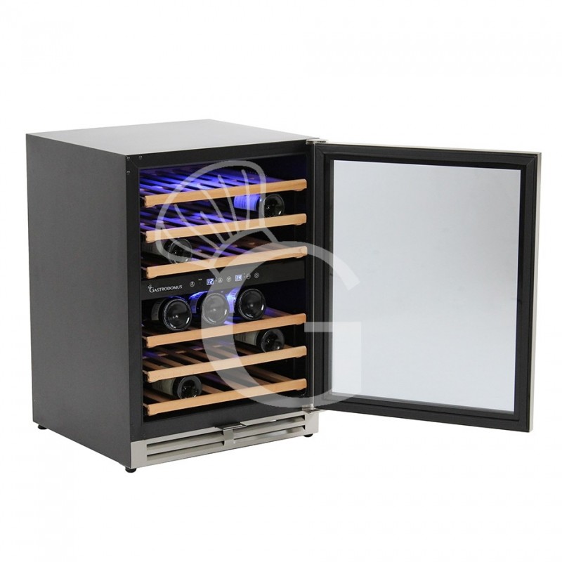 Vinoteca empotrable ventilada puerta de acero inoxidable de doble temperatura 150 LT 6 estantes 46 botellas +5°C/+22°C