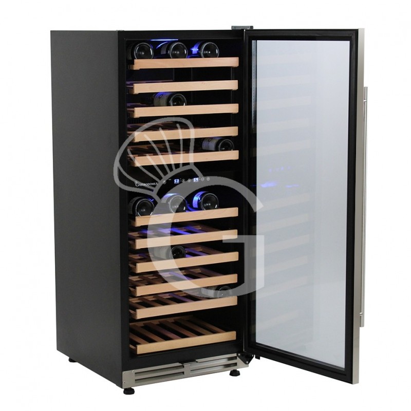 Vinoteca empotrable ventilada puerta de acero inoxidable doble temperatura 280 LT 11 estantes 121 botellas +5°C/+22°C
