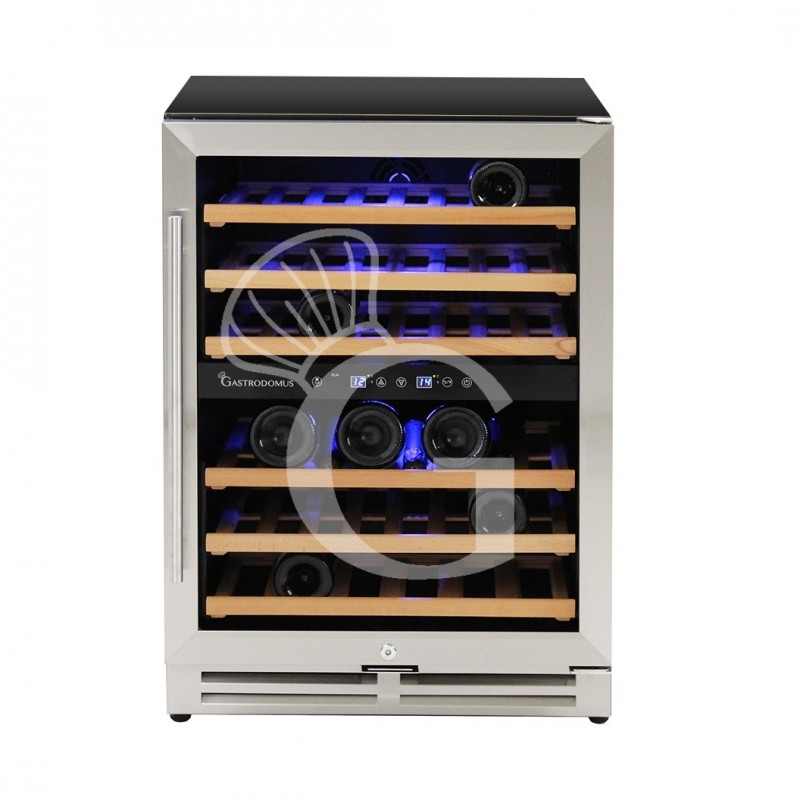 Vinoteca empotrable ventilada puerta de acero inoxidable de doble temperatura 150 LT 6 estantes 46 botellas +5°C/+22°C