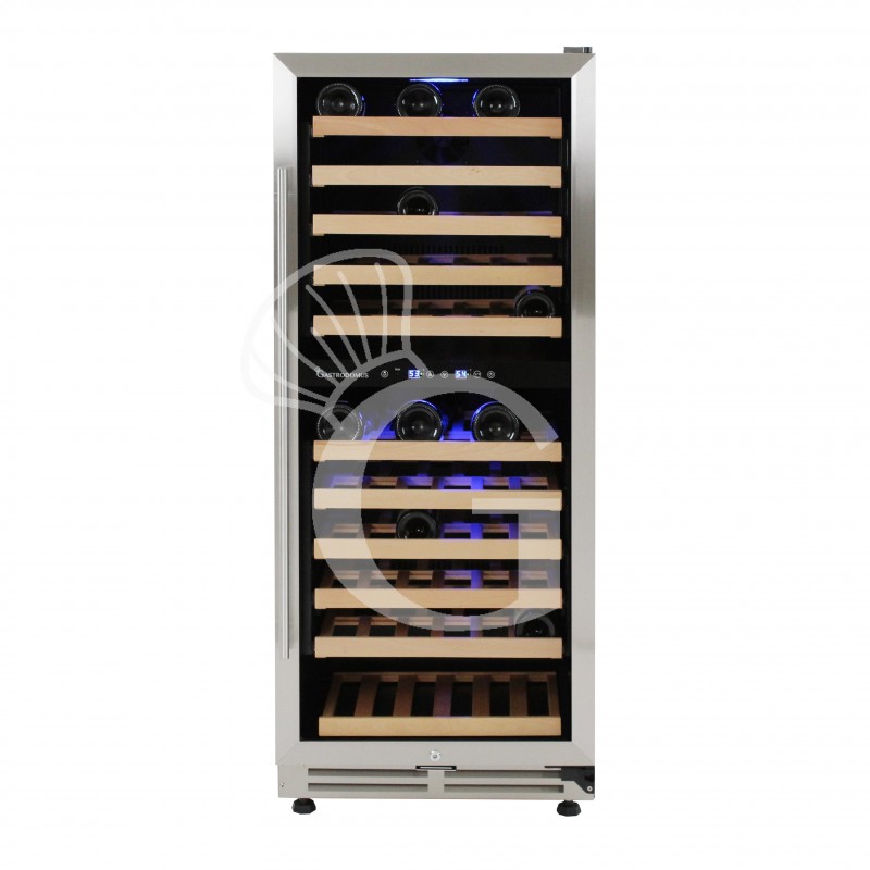 Vinoteca empotrable ventilada puerta de acero inoxidable doble temperatura 280 LT 11 estantes 121 botellas +5°C/+22°C
