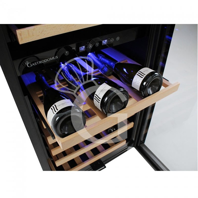 Vinoteca empotrable ventilada doble temperatura 280 LT 11 estantes 121 botellas +5°C/+22°C