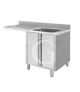 Fregadero con mueble y hueco para lavavajillas, 1 cubeta, escurridor a la izquierda y puertas batientes L1500mmxP600mmxA950mm