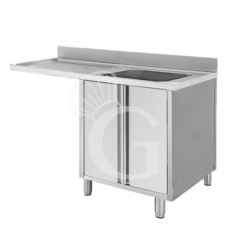 Fregadero con mueble y hueco para lavavajillas, 1 cubeta, escurridor a la izquierda y puertas batientes L1500mmxP600mmxA950mm