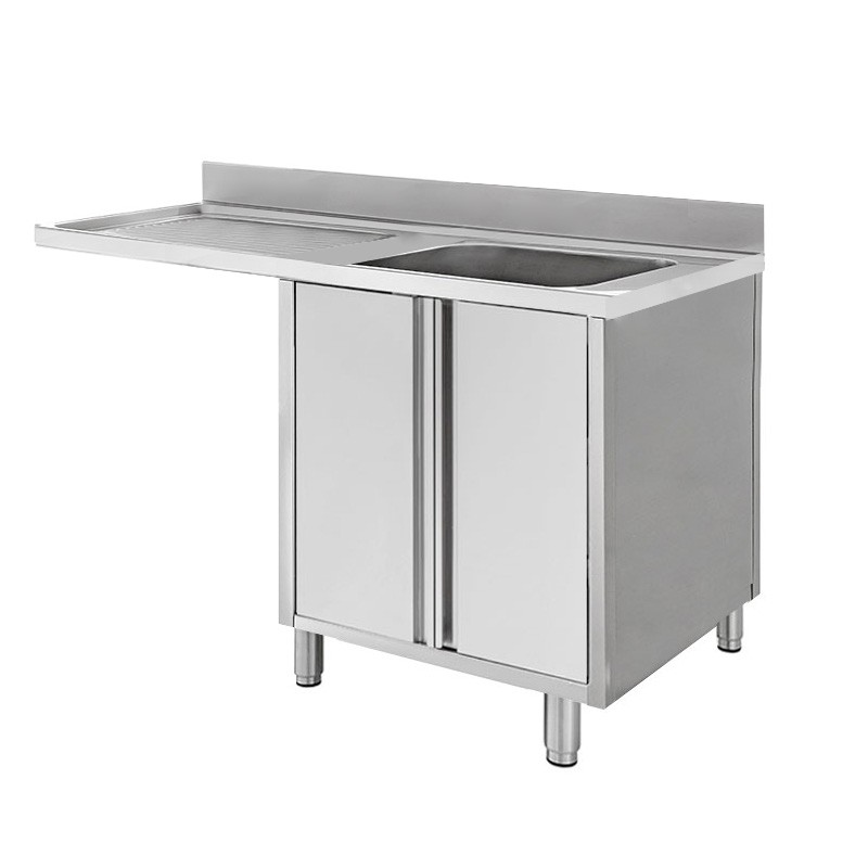 Fregadero con mueble y hueco para lavavajillas, 1 cubeta, escurridor a la izquierda y puertas batientes L1500mmxP600mmxA950mm