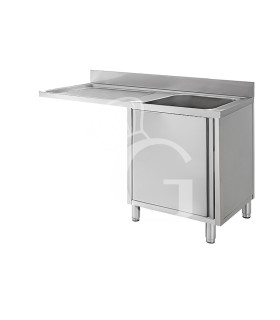 Fregadero con mueble y hueco para lavavajillas, 1 cubeta, escurridor a la izquierda y puerta batiente L1400mmxP600mmxA950mm