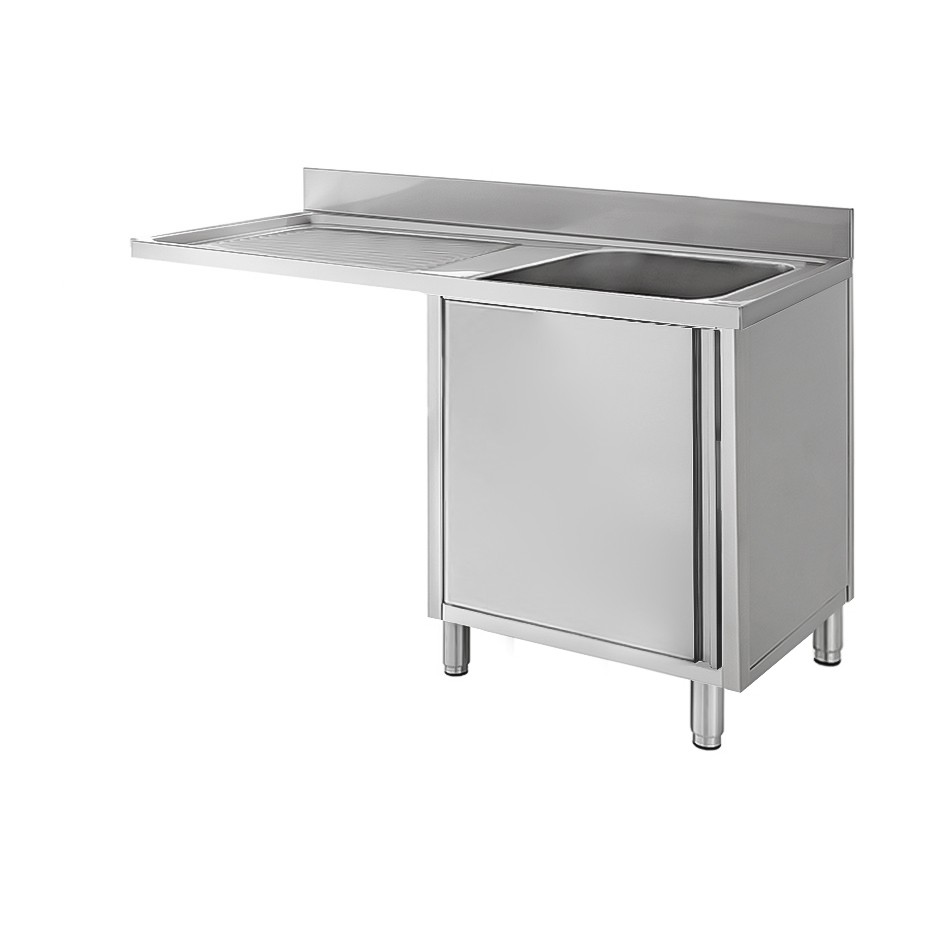 Fregadero con mueble y hueco para lavavajillas, 1 cubeta, escurridor a la izquierda y puerta batiente L1400mmxP600mmxA950mm