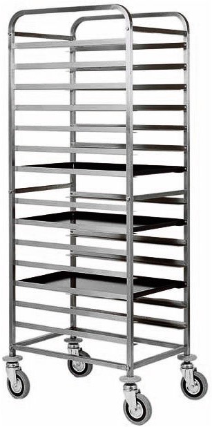 Carro bandejero de acero inoxidable para 14 bandejas 600 x 400 mm - L 520 mm x P 720 mm A 1820 mm