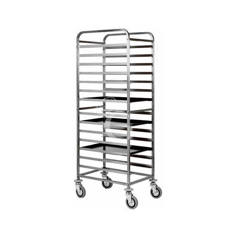 Carro bandejero de acero inoxidable para 20 bandejas 600 x 400 mm - L 520 mm x P 720 mm x A 1820 mm Carro bandejero de acero inoxidable para 20 bandejas 600 x 400 mm - L 520 mm x P 720 mm x A 1820 mm