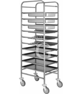 Carro bandejero de acero inoxidable para 10 cubetas GN1/1, bandejas 600x400 mm, bandejas GN, L 680 mm x P 520 mm x A 1750 mm