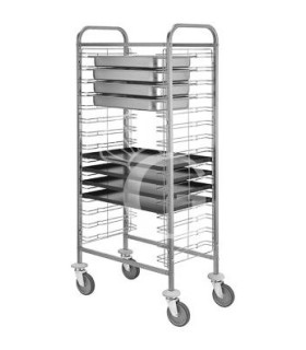 Carro bandejero de acero inoxidable para 15 bandejas GN1/1 o bandejas de 600 x 400 mm - L 770 mm x P 460 mm x A 1550 mm