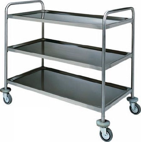 Carrito de servicio de 3 niveles con estructura tubular en acero inoxidable –L 1100 × P 600 × H 1040 mm
