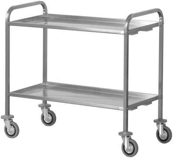 Carro de servicio de acero inoxidable 2 estantes para transporte pesado L 1120 mm x P 670 mm x A 980 mm