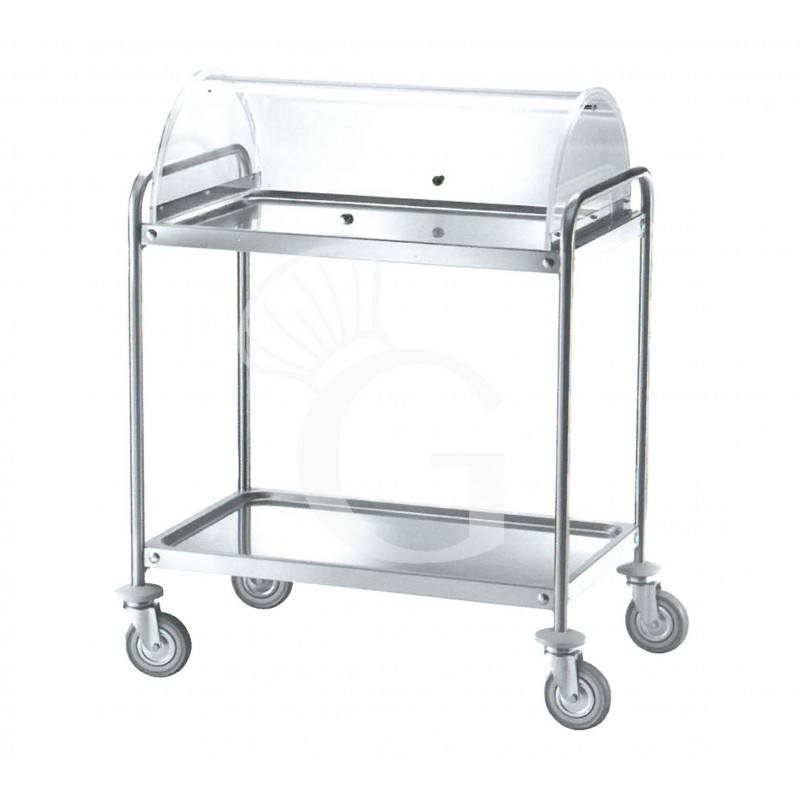Carro expositivo para dulces, quesos y entradas, de acero inoxidable con cúpula L 900 mm x P 600 mm x A 1090 mm
