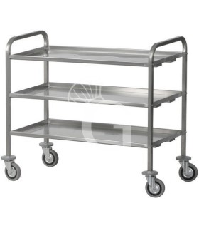 Carro de servicio de acero inoxidable 3 estantes para transporte pesado L 1120 mm x P 670 mm x A 980 mm