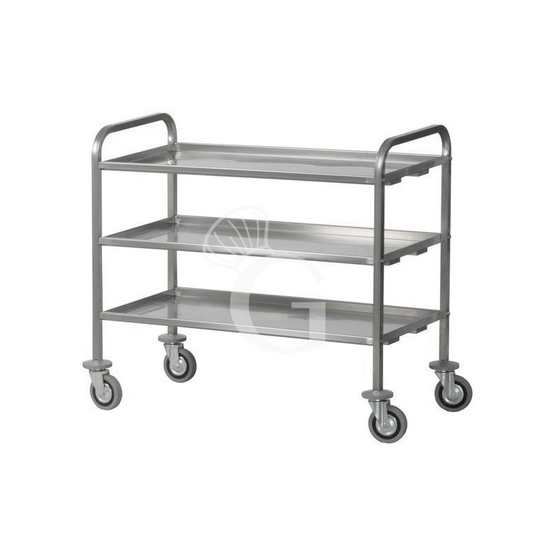 Carro de servicio de acero inoxidable 3 estantes para transporte pesado L 1120 mm x P 670 mm x A 980 mm