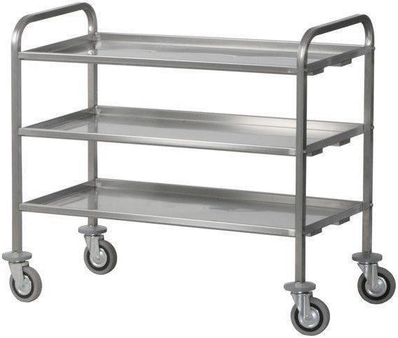 Carro de servicio de acero inoxidable 3 estantes para transporte pesado L 1120 mm x P 670 mm x A 980 mm