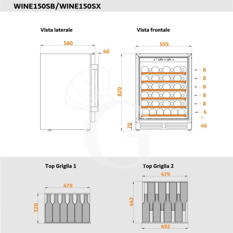 Vinoteca empotrable ventilada 150 LT 6 estantes 46 botellas +5°C/+22°C