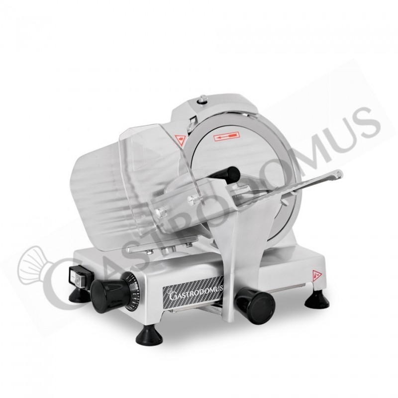 Cortadora de fiambre por gravedad semiautomática en acero inoxidable anodizado, diámetro cuchilla 220 mm - Monofásica