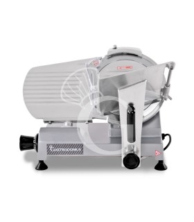 Cortadora de fiambre por gravedad semiautomática con tablero revestido gris, diámetro cuchilla 250 mm - Monofásica