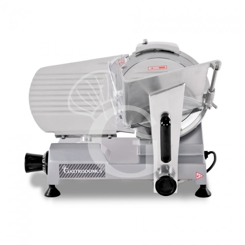 Cortadora de fiambre por gravedad semiautomática con tablero revestido gris, diámetro cuchilla 250 mm - Monofásica