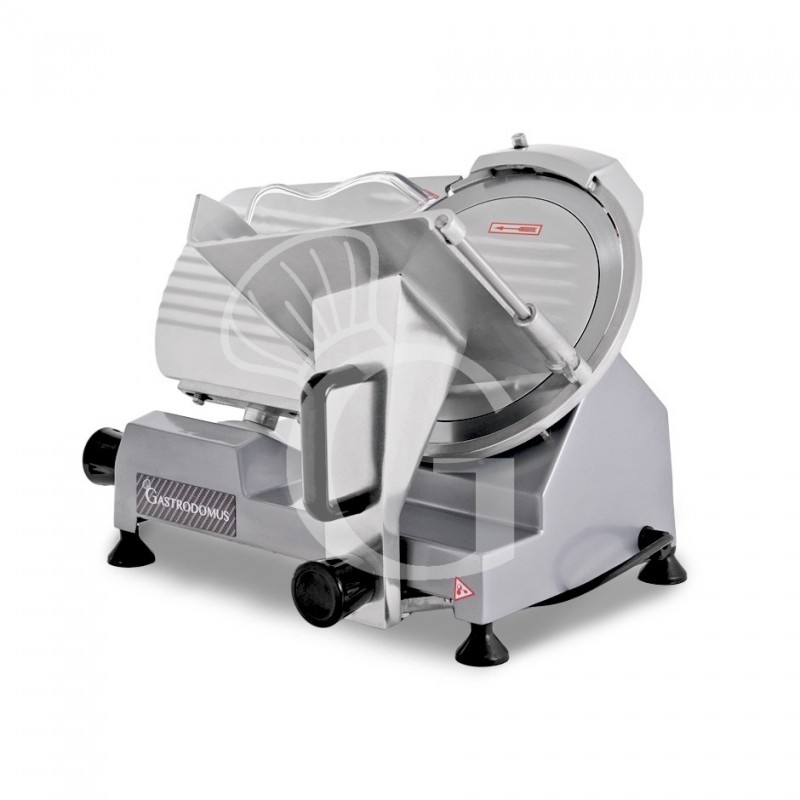 Cortadora de fiambre por gravedad semiautomática con tablero revestido gris, diámetro cuchilla 250 mm - Monofásica
