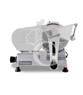 Cortadora de fiambre por gravedad semiautomática con tablero revestido gris, diámetro cuchilla 275 mm - Monofásica