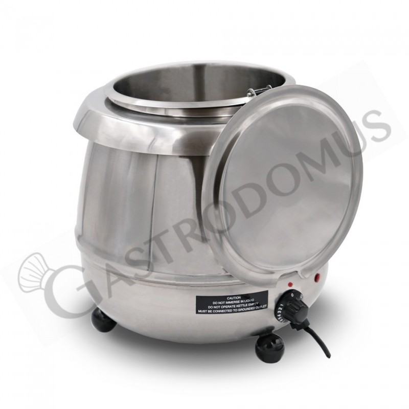 Sopera de 10 litros de capacidad con una estructura de acero inoxidable y hervidor de Ø 340 mm x 350 mm
