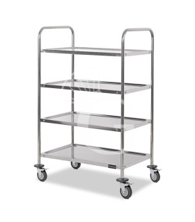 Carro de servicio de acero inoxidable con 4 estantes L 800 mm x P 500 mm x A 1200 mm