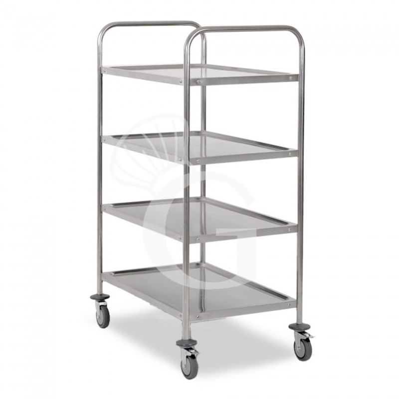 Carro de servicio de acero inoxidable con 4 estantes L 1000 mm x P 500 mm x A 1500 mm