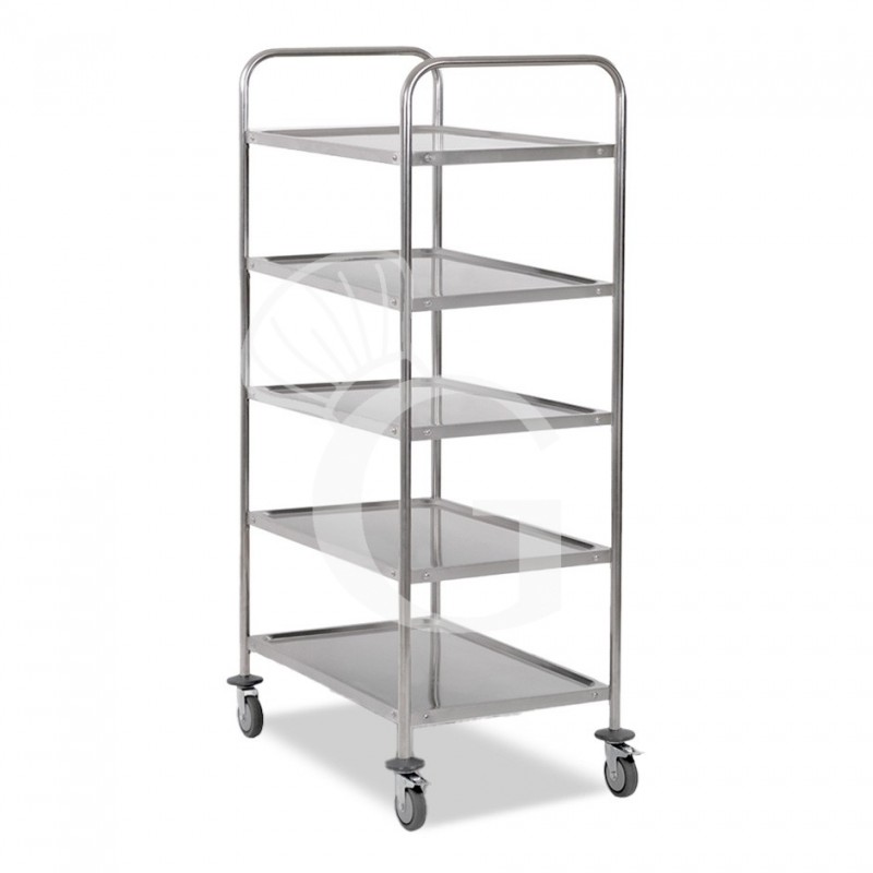 Carro de servicio de acero inoxidable con 5 estantes L 1000 mm x P 600 mm x A 1500 mm