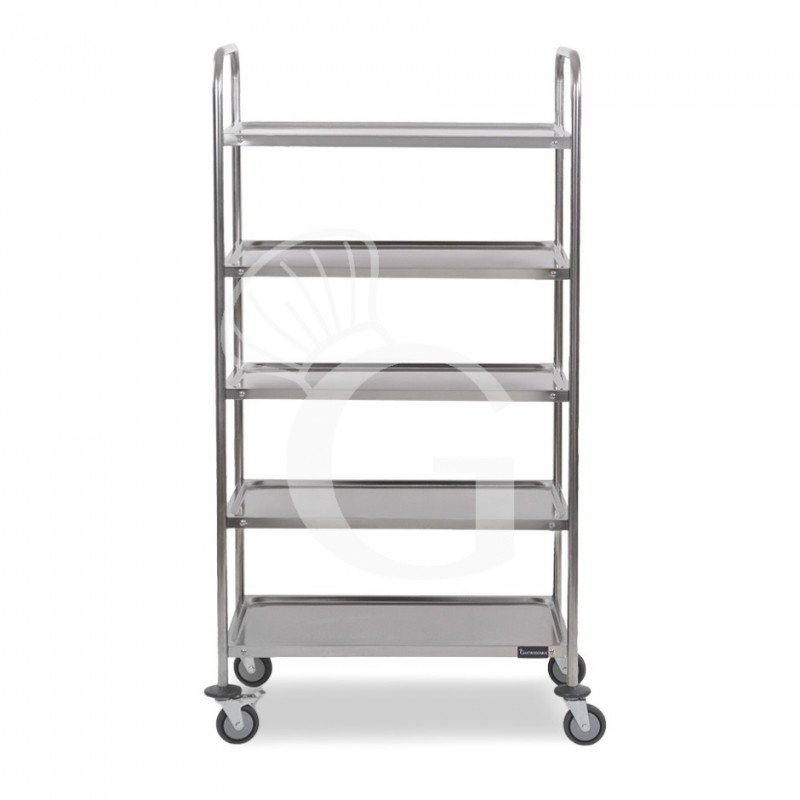 Carro de servicio de acero inoxidable con 5 estantes L 1000 mm x P 600 mm x A 1500 mm