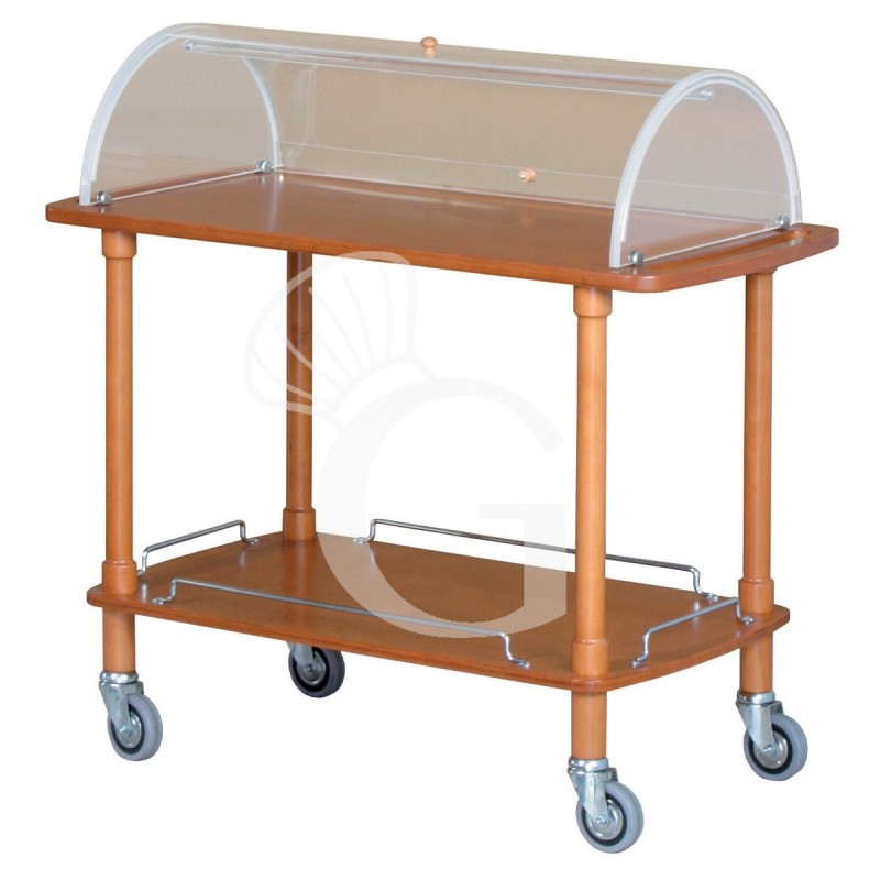 Carro de servicio de madera con cúpula y 2 estantes L 1100 mm x P 550 mm x A 1070 mm