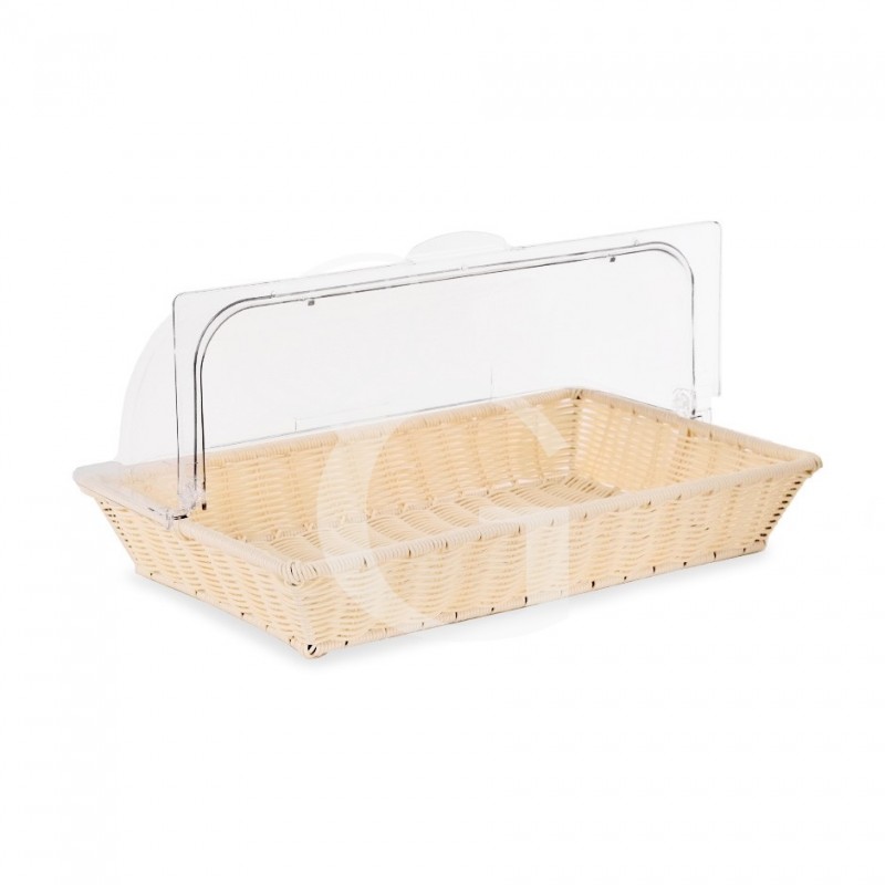Cesta rectangular de ratán con tapa de policarbonato L 535 x P 335 x A 255 mm