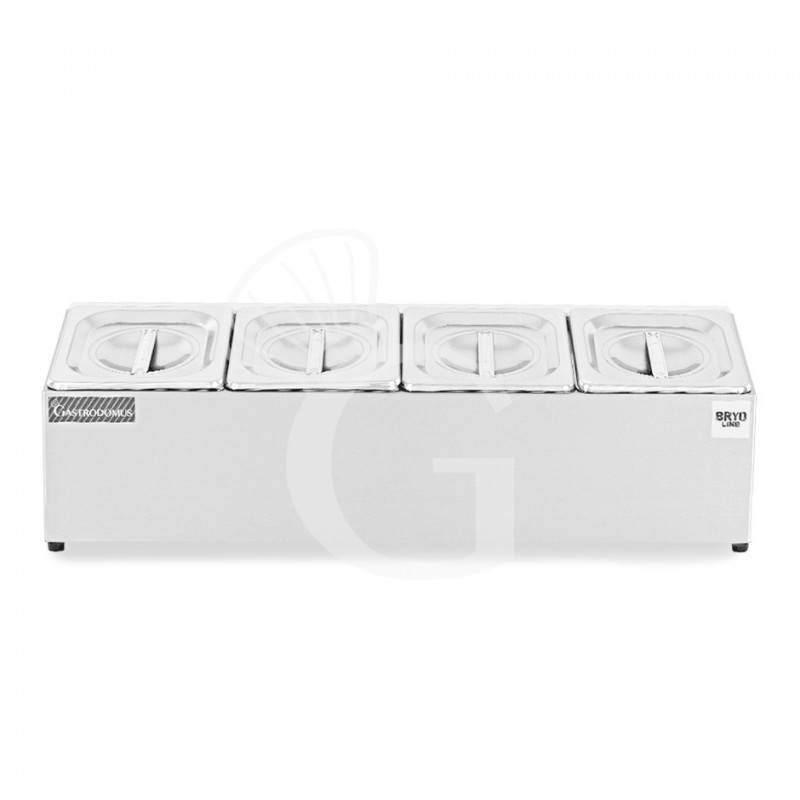 Expositor de ingredientes de acero inoxidable para 4 cubetas GN1/6 L 665 mm x P 225 mm x A 200 mm